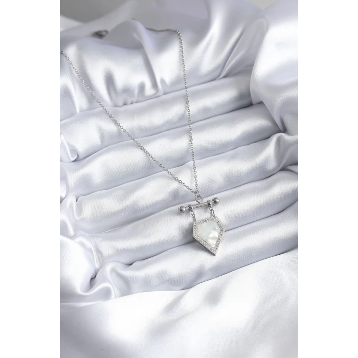 316L Çelik Gümüş Renk Zirkon Taş Detay Kadın Kolye