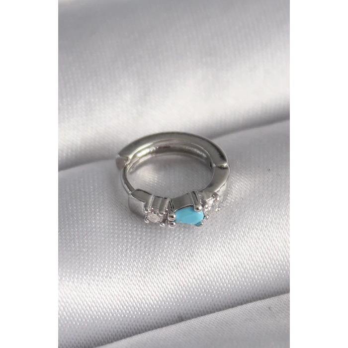 316L Çelik Gümüş Renk Zirkon Taşlı Mavi Boncuk Detay Tragus Piercing