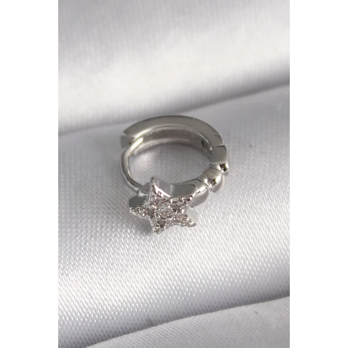 316L Çelik Gümüş Renk Zirkon Taşlı Yıldız Model Tragus Piercing
