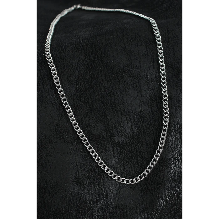 316L Çelik Klasik Oval Zincir Model Gümüş Renk Erkek Kolye