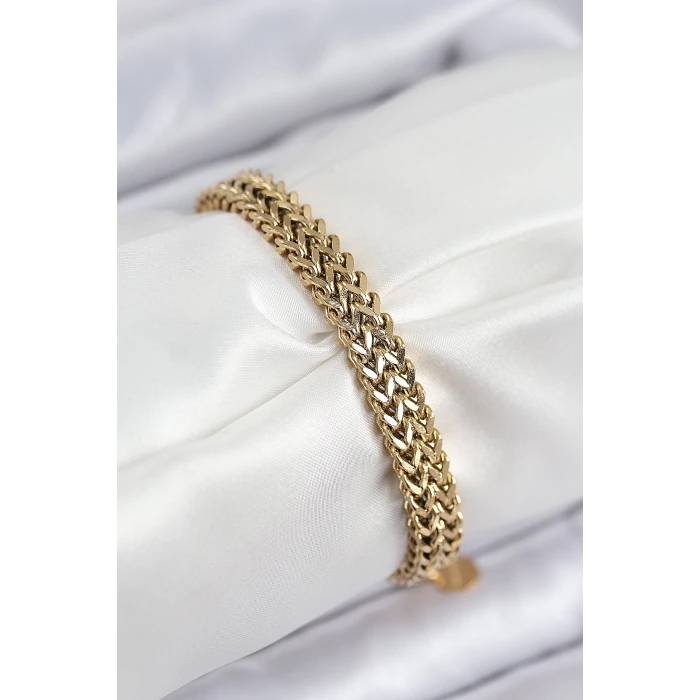 316L Çelik Örme Zincir Model Gold Renk Kadın Bileklik