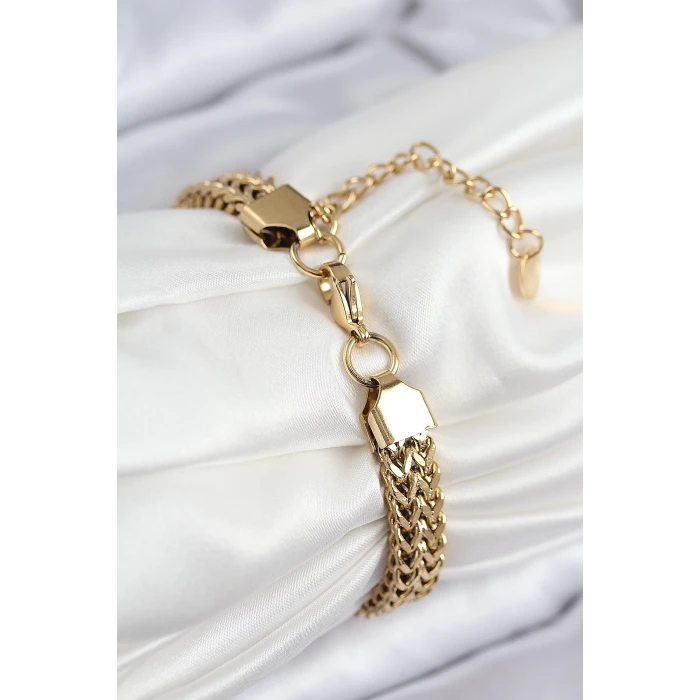 316L Çelik Örme Zincir Model Gold Renk Kadın Bileklik