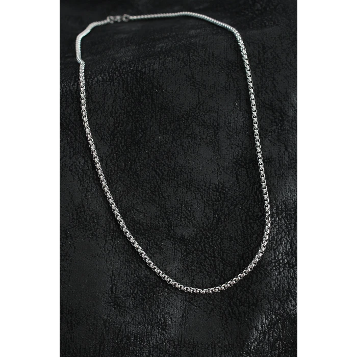 316L Çelik Örme Zincir Model Gümüş Renk Erkek Kolye