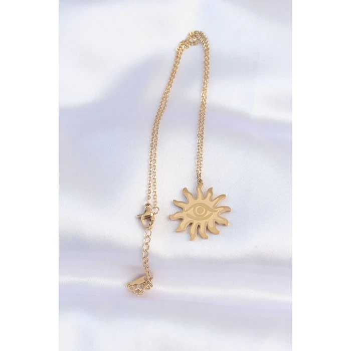 316L Çelik Zincir Gold Renk Göz Güneşi Tasarımlı Kolye