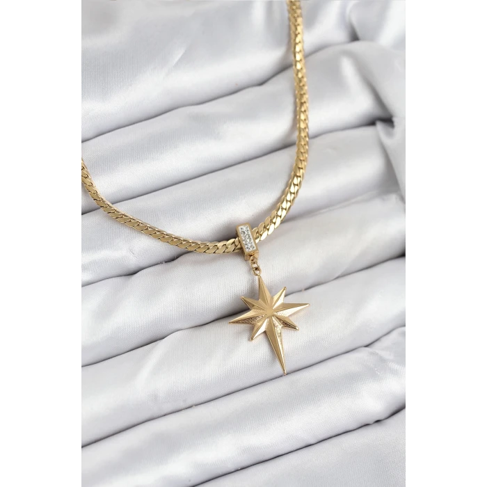 316L Çelik Zincir Gold Renk Kutup Yıldızı Model Kadın Kolye