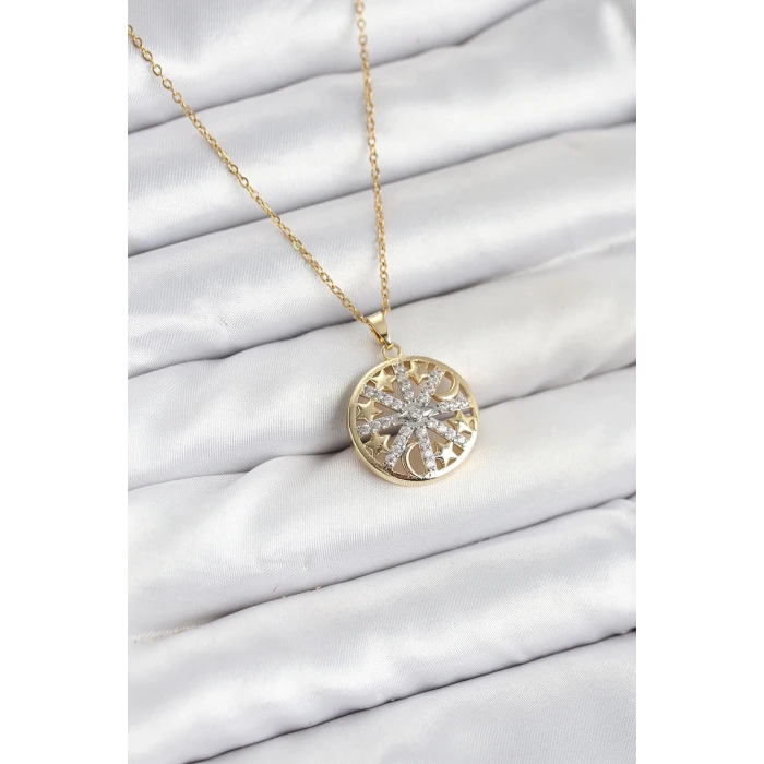 316L Çelik Zincir Gold Renk Zirkon Taşlı Kadın Kolye