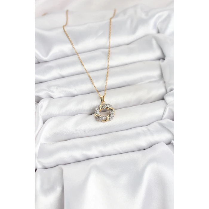 316L Çelik Zincir Gold Renk Zirkon Taşlı Sarmal Model Kadın Kolye