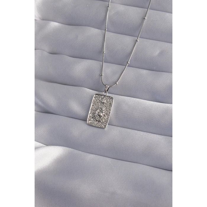 316L Çelik Zincir Gümüş Renk Lazer İşlemeli Göz Figür Tarot Kolye