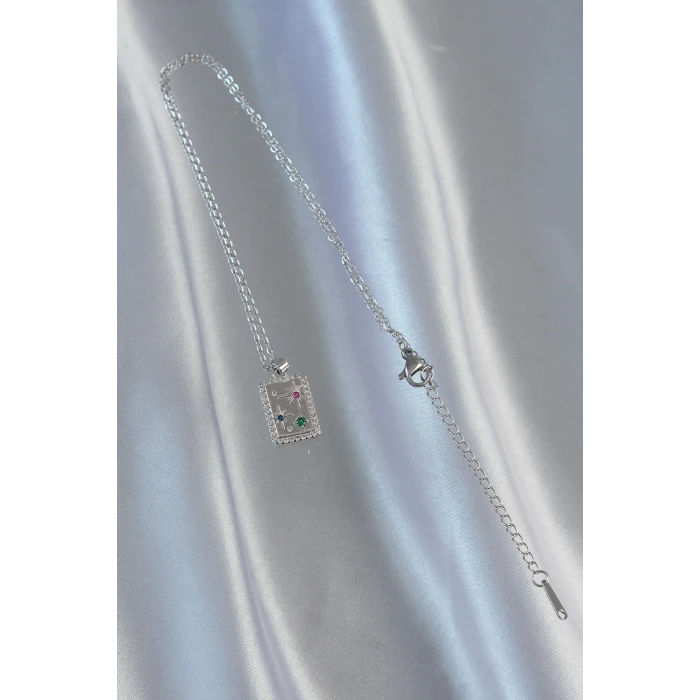 316L Çelik Zincir Gümüş Renk Renkli Zirkon Taşlı Vintage Kolye