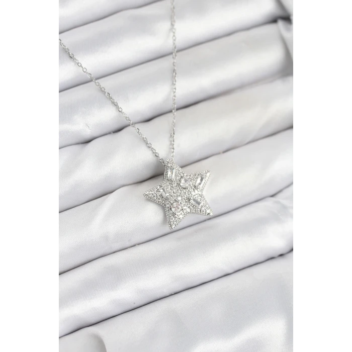 316L Çelik Zincir Gümüş Renk Yıldız Model Kadın Kolye