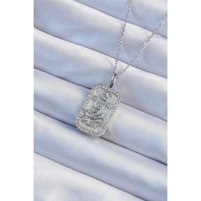 316L Çelik Zincir Gümüş Renk Zirkon Taşlı Çerçeveli Tarot Kolye