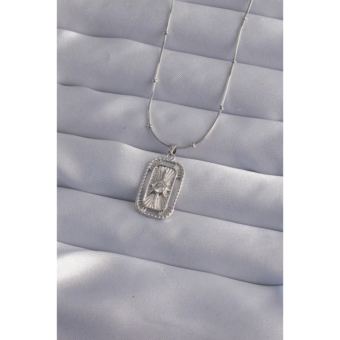 316L Çelik Zincir Gümüş Renk Zirkon Taşlı Tarot Kolye