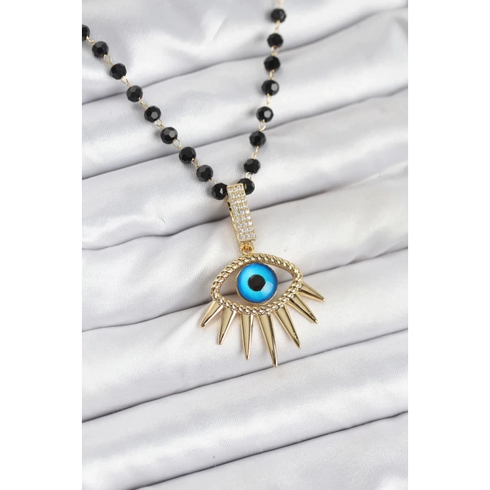 316L Çelik Zincir Kristal Boncuklu Göz Model Kadın Kolye
