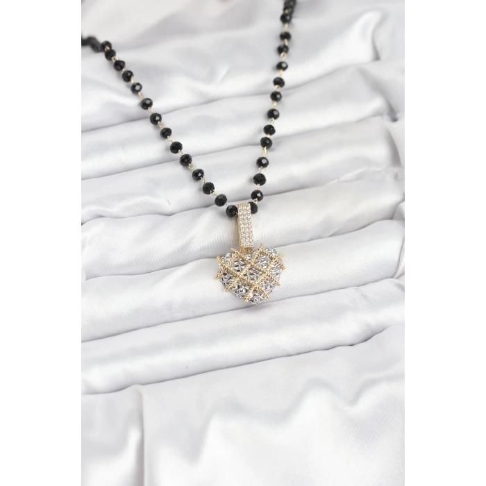 316L Çelik Zincir Kristal Boncuklu Kalpli Kadın Kolye