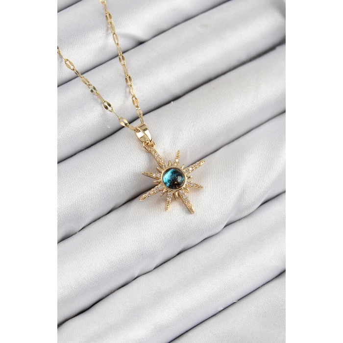 316L Çelik Zirkon Taşlı Kutup Yıldızı Model Gold Renk Kadın Kolye