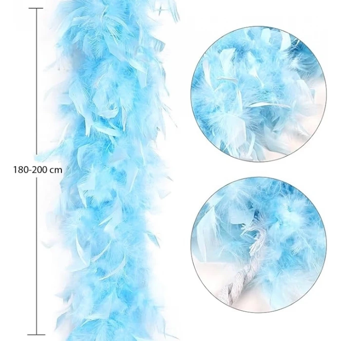 Açık Mavi Renk Kabarık Kalın Otriş Boa Tüy 6 Cm Genişlik 180-200 Cm Uzunluk