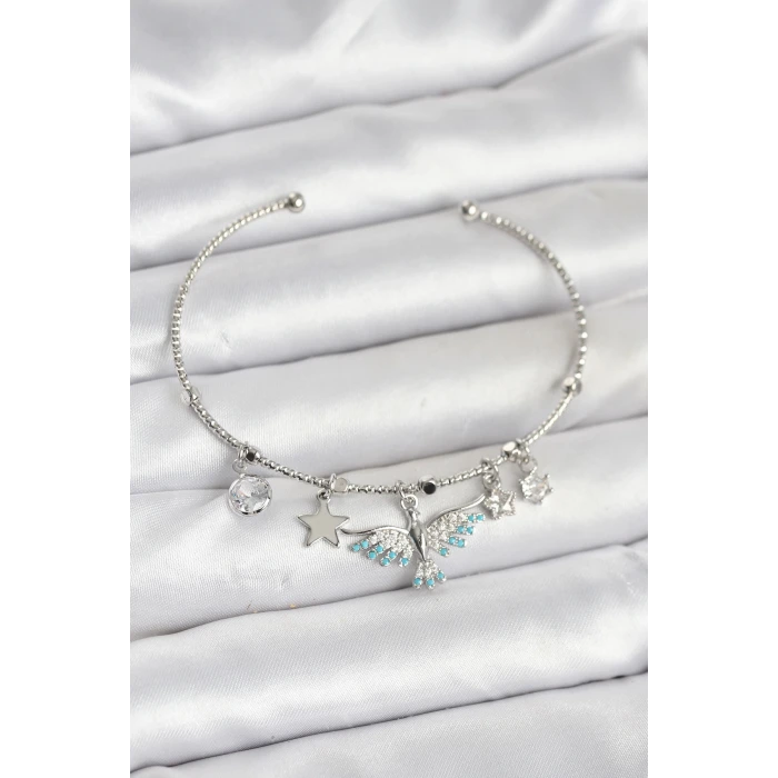 Anka Kuşu Charmlı Gümüş Renk Pirinç Kadın Bileklik