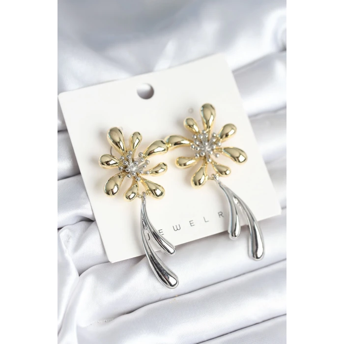 Çiçek Model Gold Gümüş Renk Kadın Küpe