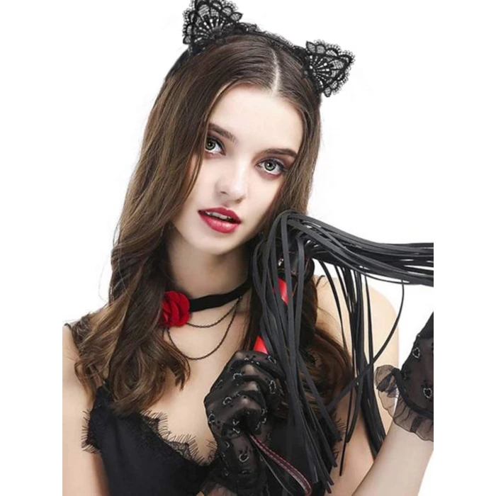 Dantelli Siyah Kedi Tacı - Vintage Tarz Dantel Kedi Kulak