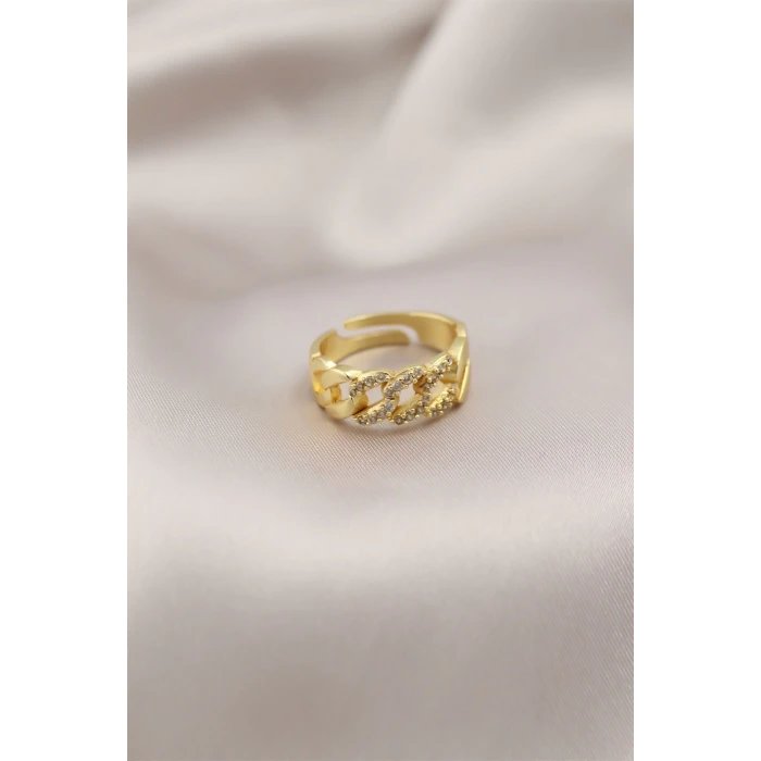 Gold Renk Metal Zincir Model Taşlı Kadın Yüzük
