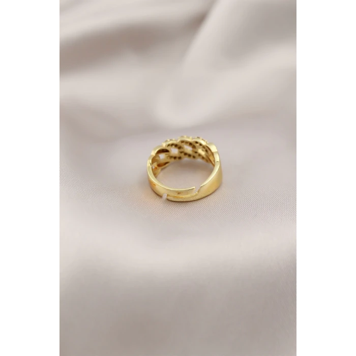 Gold Renk Metal Zincir Model Taşlı Kadın Yüzük