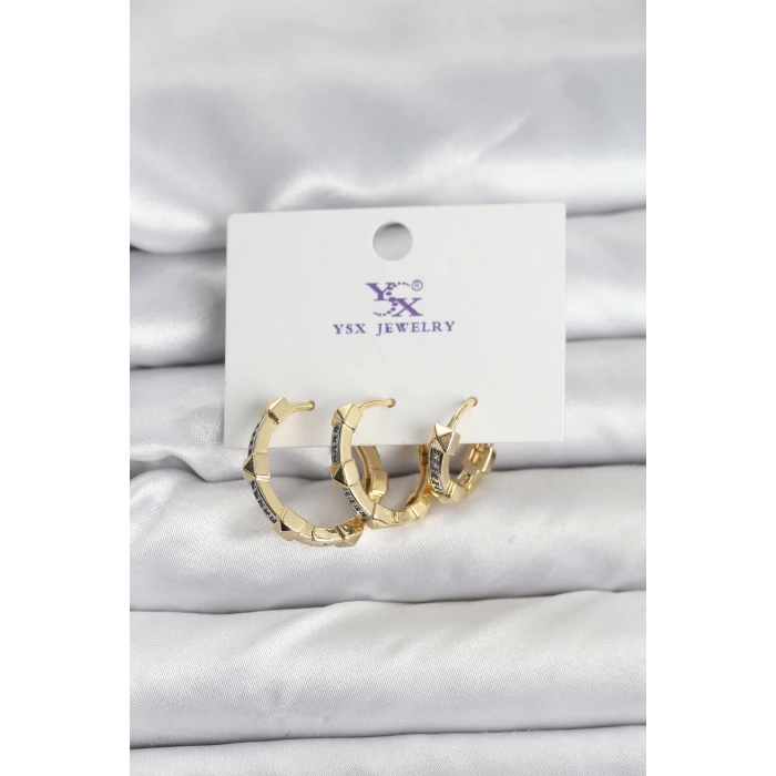 Gold Renk Zirkon Taşlı Kadın Küpe