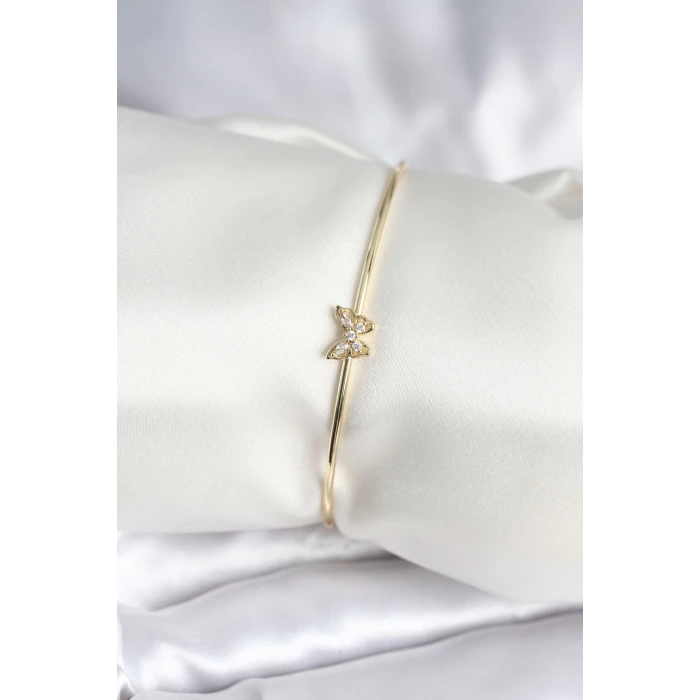 Kelebek Figürlü Zirkon Taşlı Gold Renk Pirinç Kadın Bileklik