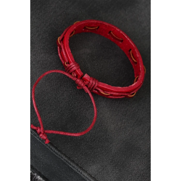 Kırmızı Renk İpli Yeni Sezon Deri Erkek Bileklik