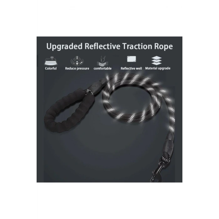 Köpekler İçin Gezdirme Tasması Reflektörlü 130 Cm Halat Orta Ve Büyük Boy Köpekler İçin Siyah