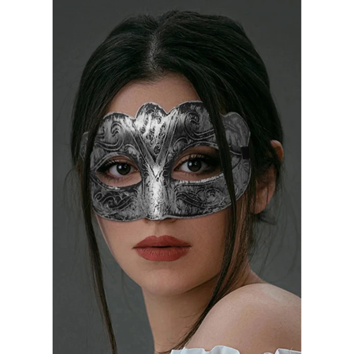 Maskeli Balo Antik Gri Gümüş Eskitilmiş Maske Balo Venedik