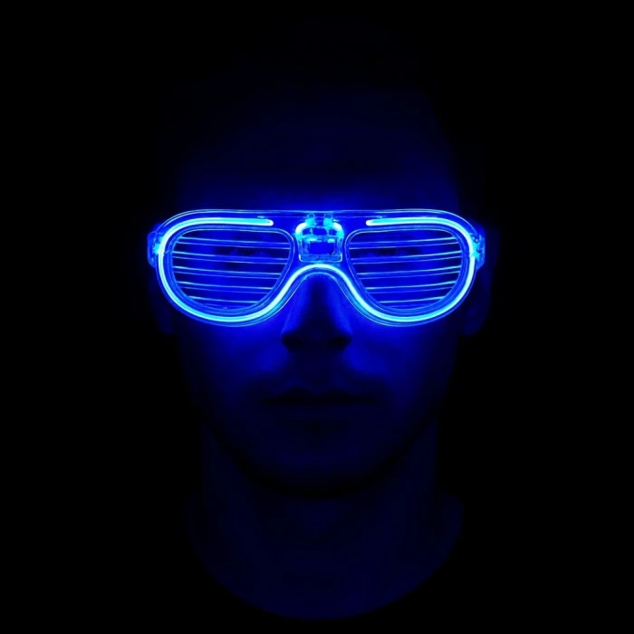 Mavi Led Işıklı Parti Gözlüğü - Neon Glow Şerit Gözlük 3 Modlu