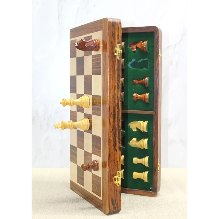 Mıknatıs Taşlı Ahşap Katlanabilir Kutulu Satranç Oyunu 40 Cm G225