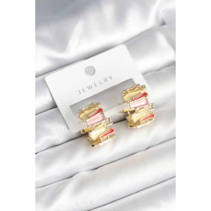Mineli Karışık Renkli Gold Pirinç Kadın Küpe