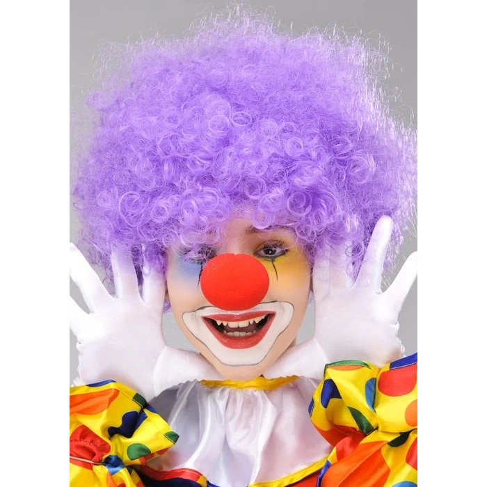 Mor Renk Kıvırcık Afro Bonus Peruk Takma Saç Ve Kırmızı Burun Seti