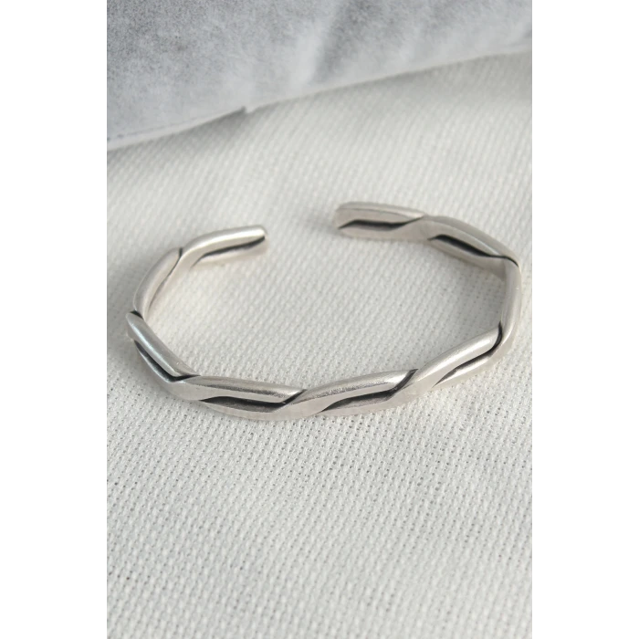 Otantik Gümüş Renk Motif İşleme Plaka Erkek Bileklik