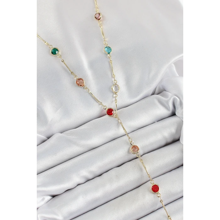 Pirinç Asorti Model Gold Renk Zirkon Taşlı Y Kolye