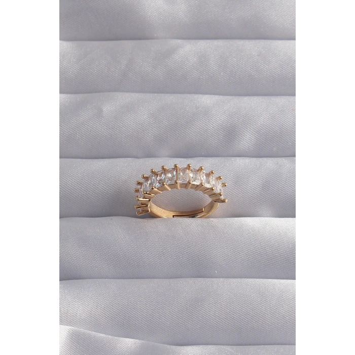 Pirinç Ayarlamalı Gold Renk Baget Taşlı Su Yolu Yüzük