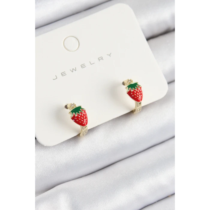 Pirinç Çilek Model Gold Renk Çocuk Küpe