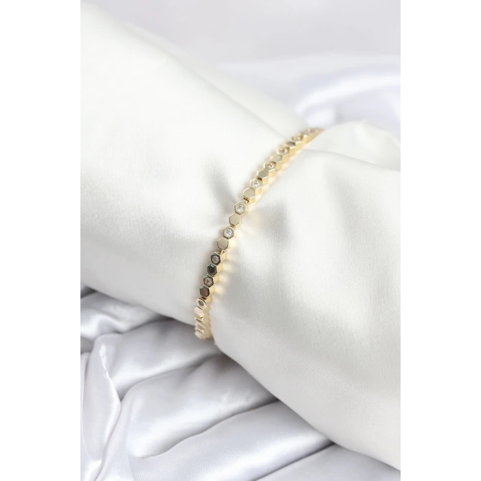 Pirinç Gold Renk İnce Petek Model Kadın Bileklik