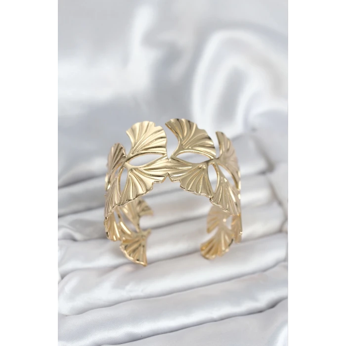 Pirinç Gold Renk Levha Yelpaze Model Kadın Bileklik