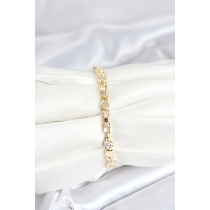 Pirinç Gold Renk Nokta Model Zirkon Taşlı Kadın Bileklik