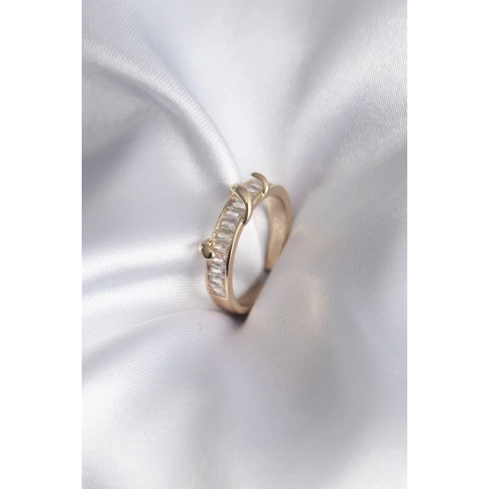 Pirinç Gold Renk Su Yolu Zirkon Taşlı Model Kadın Yüzük