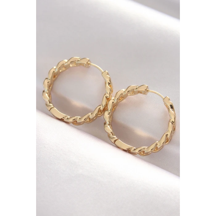 Pirinç Gold Renk Zincir Model Halka Küpe