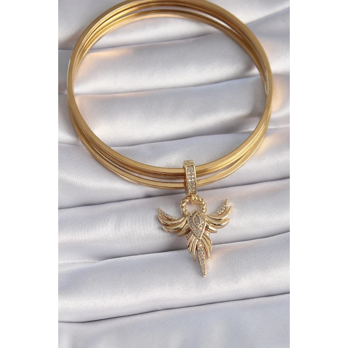 Pirinç Gold Renk Zirkon Taşlı Anka Kuşu Model Ajda Charm