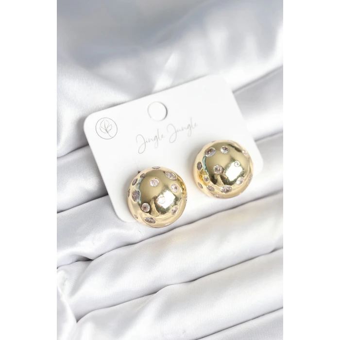 Pirinç Gold Renk Zirkon Taşlı Kadın Küpe