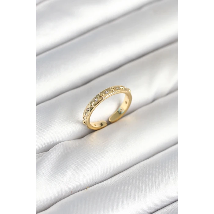 Pirinç Gold Renk Zirkon Taşlı Kadın Yüzük