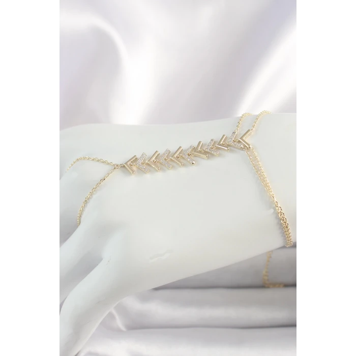 Pirinç Gold Renk Zirkon Taşlı V Model Kadın Şahmeran