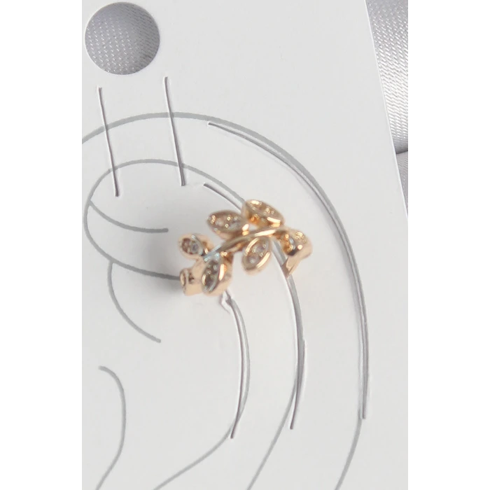 Pirinç Gold Renk Zirkon Taşlı Yaprak Model Kadın Kıkırdak Küpe