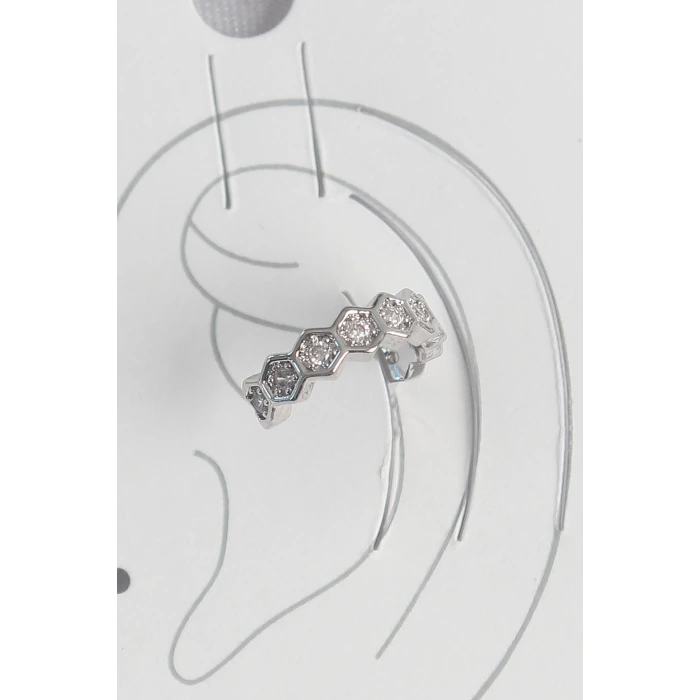 Pirinç Gümüş Renk Bal Peteği Model Zirkon Taşlı Kadın Kıkırdak Küpe