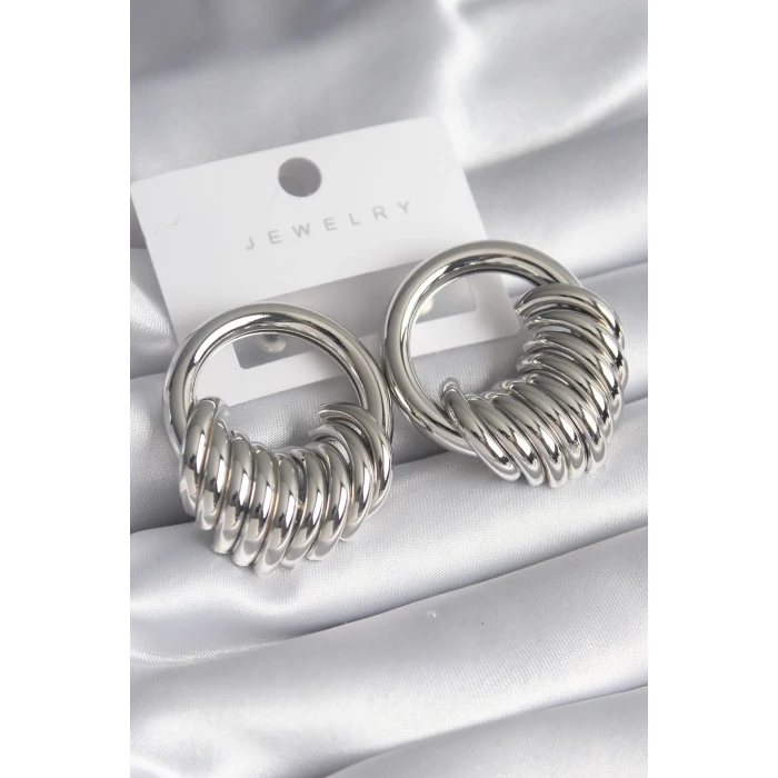 Pirinç Gümüş Renk Halka Sarmal Model Kadın Küpe